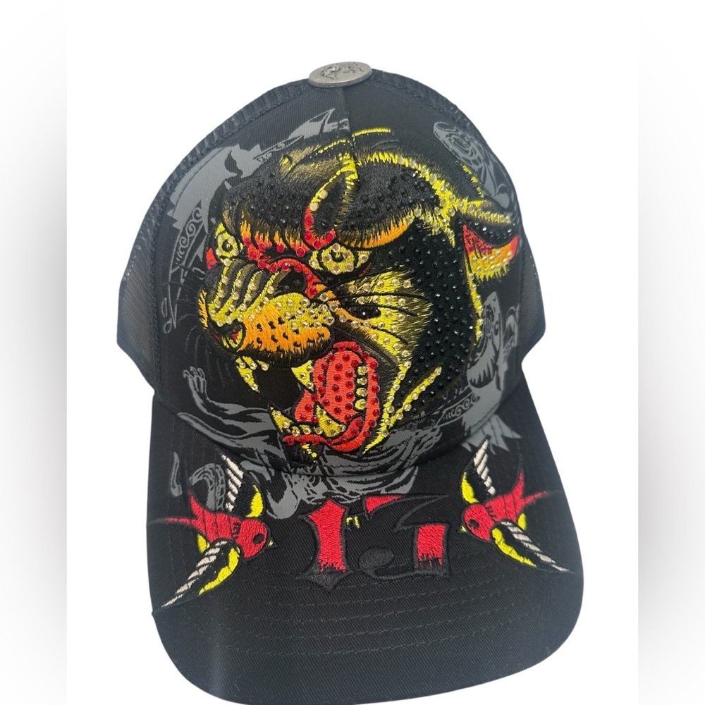 Ed Hardy Black‎  Panther Trucker Hat Mesh Snapback One Size NWT